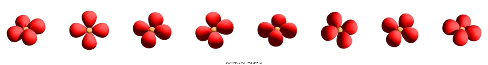 3D animation of a flower - rotation of a red cartoon game element