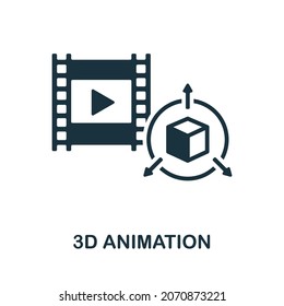 3D Animation Icon. Monochrome Sign From Video Production Collection. Creative 3D Animation Icon Illustration For Web Design, Infographics And More