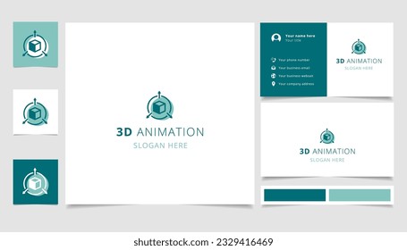 3D animation logo design with editable slogan. Branding book and business card template.