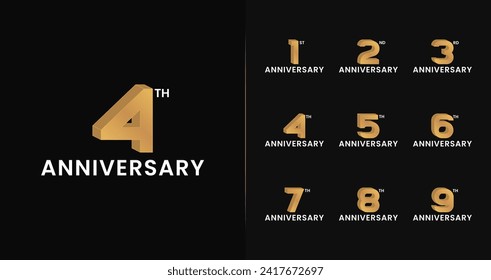 3d anniversary logo collections. Birthday number with luxury concept for celebrating. Golden numbers icon