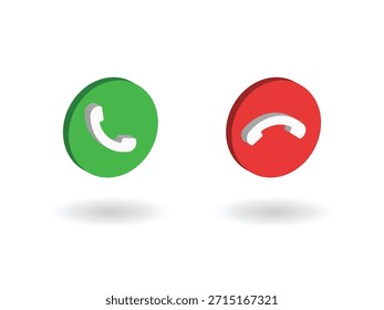 3d Anrufschaltflächen beantworten und ablehnen. Anruf annehmen und Telefonsymbole ablehnen. Vektorgrafik.
