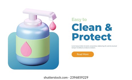 3d Antiseptic Liquid Soap or Lotion Icon. hand sanitizer disinfectant pump bottle. pharmacy medical and healthcare social media and website template concept. vector illustration cartoon render style