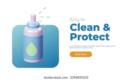 3d antiseptic spray bottle icon. water aerosol spraying mist cloud. Deodorant or skincare pharmacy medical and healthcare social media and website template concept. vector illustration cartoon render