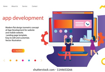 3d app development, Landing page template for website and mobile website, isometric vector illustration design
