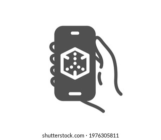 3d app icon. Hand hold phone sign. Cellphone with screen notification symbol. Quality design element. Flat style 3d app icon. Editable stroke. Vector