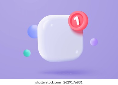 O ícone do aplicativo 3D assina com aviso bolha de fala de alerta por push, aviso de push de conversa social online, aplicativo em branco de anúncio, bate-papo com as mídias sociais. botões de lembrete 3d ícones renderizar ilustração de vetor