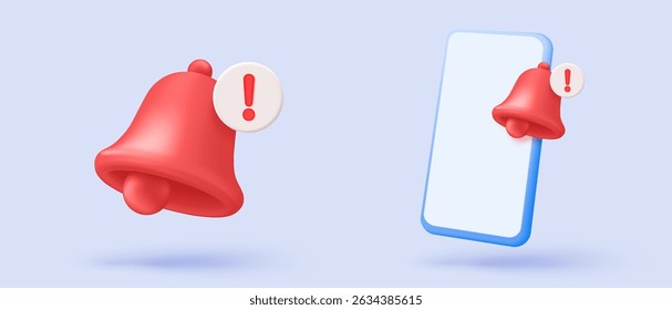 O ícone do aplicativo 3D assina com aviso bolha de fala de alerta por push, aviso de push de conversa social online, aplicativo em branco de anúncio, bate-papo com as mídias sociais. botões de lembrete 3d ícones renderizar ilustração de vetor