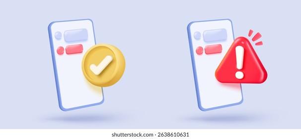 3D app icon signs with notice push alert speech bubble, online social conversation push notice, announcement blank app, chat with social media. 3d reminder buttons icons render vector illustration