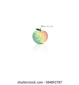 3d apple logo with an array of colorful circles with green leaves