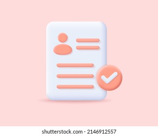 3D approved cv realistic icon vector concept. Trendy modern design illustration isolated