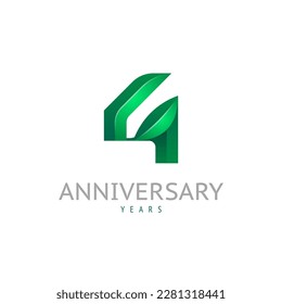3d número árabe 4 con logotipo de hoja ecológica, alfabeto de fuente verde, ilustración vectorial 10EPS