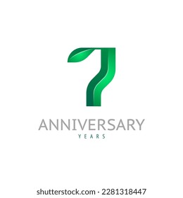 3d Arab number 7 with eco leaf logo, green font alphabet, vector illustration 10EPS