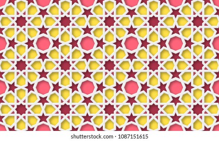 3d arabic background. Islamic geometric pattern in traditional style, muslim ornament. Vector illustration.