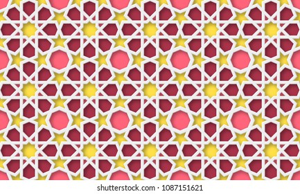 3d arabic background. Islamic geometric pattern in traditional style, muslim ornament. Vector illustration.
