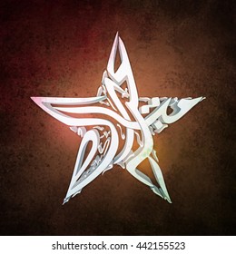 3D Arabic Islamic Calligraphy of text Eid Mubarak in Creative Star Shape on abstract grungy background.