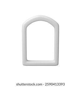 3D arch frame vector illustration. White glossy window or door rounded form. Vintage border design. Realistic classic gate silhouette. Render oriental architecture. Portal shape isolated