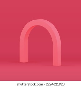 3d arch pink curved geometric foundation decorative circular column realistic vector illustration. Archway decor element exhibition display minimalist vertical stand platform abstract gate entrance