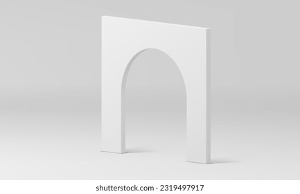 3d arco blanco base geométrica curva angular base isométrica decoración elemento de ilustración vectorial realista. Presentación del anuncio de la plataforma de exhibición de la galería de construcción de arcos