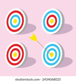 3d archery target with an arrow hitting the center, Concept of archery or reaching the goal in business, Vector illustration