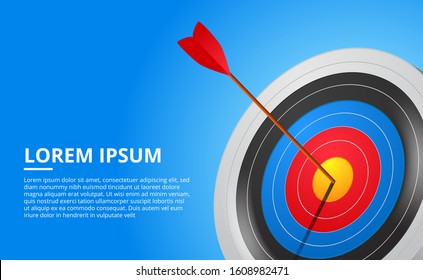 3D archery target and arrow sport game. Business success targeting concept illustration. poster banner template