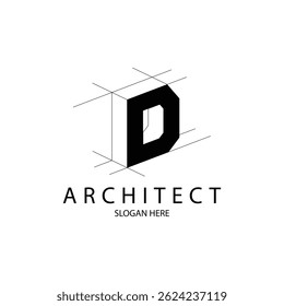 Logotipo del arquitecto 3D con la letra D. conveniente al arquitecto y a la empresa de construcción