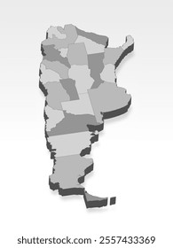 3D  Argentina map with all Provinces in gray. Three dimensional map of Argentina  with shadow on white background for your design, app, UI.  EPS10. 