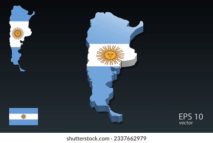 3D argentina map and flag . 3D shape design . Independence day concept . Perspective view . Vector