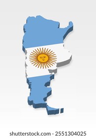 3D Argentinien Karte mit Flagge. Dreidimensionale Karte Argentiniens mit Schatten. Flagge der Argentinischen Republik auf weißem Hintergrund für Ihr Design, App, UI. Stock-Vektor. EPS10. 