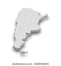 Mapa blanco de Argentina 3d con regiones aisladas sobre fondo blanco