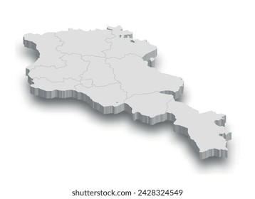 3d Armenia white map with regions isolated on white background