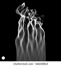 3D Array with Dynamic Emitted Particles. Water Splash Imitation. Abstract Background. Vector Illustration.