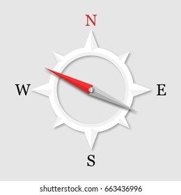 3d Arrow Compass with compass and shadow on a white background. Compass icon vector