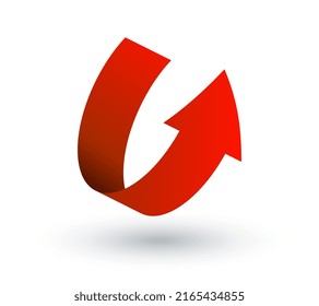 concepto de flecha 3D. El símbolo rojo regresa a la pestaña anterior, vaya a la página. Tecnologías modernas y mundo digital, interfaz para el desarrollo de aplicaciones y programas. Ilustración vectorial isométrica de dibujos animados