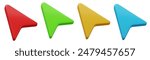 3d arrow cursor icon red, green, yellow and blue colors. Stock vector illustration on isolated background.	