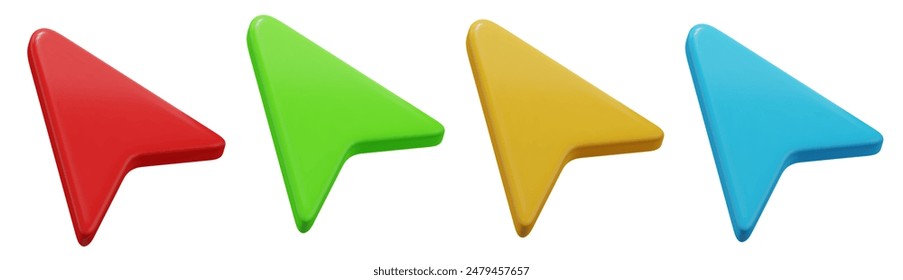 3d arrow cursor icon red, green, yellow and blue colors. Stock vector illustration on isolated background.	