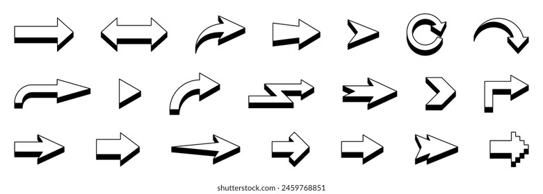 3d arrow direction vector set. sign, symbol