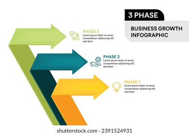 3D Arrow Fold Infographic Vector Illustration. 3 Steps Business Process Concept.