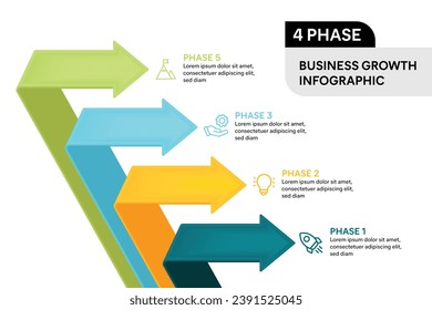 3D Arrow Fold Infographic Vector Illustration. 4 Steps Business Process Concept.