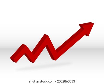 3D Arrow Growth Up Concept. Infographic Template for business background.  3D  Red Arrow with shadow  on white background for your design, app, UI. 