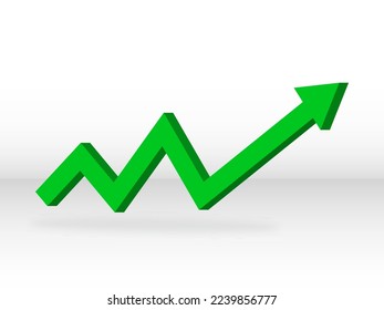 3D Arrow Growth Up Concept. Infographic Template for business background.  3D  Green Arrow with shadow  on white background for your design, app, UI. EPS 10