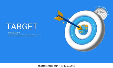 3D arrow hit the center of the dartboard on a blue background, Business Concept of success on company mission and goal, Vector illustration