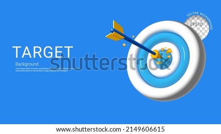 3D arrow hit the center of the dartboard on a blue background, Business Concept of success on company mission and goal, Vector illustration