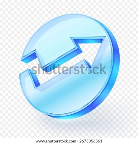 3D up arrow icon button, Modern style. blue glass texture, perfect for presentations, reports or materials related to business, finance, stock markets, data analysis, growth. Vector illustration.