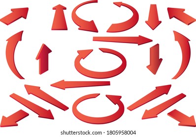 3d arrow icon indicating different direction of red color.A set of three-dimensional icons isolated on a white background.3D-objects.Vector illustration for website banners ads and design elements.