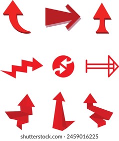 3d arrow icon indicating different direction of red color.A set of three-dimensional icons isolated on a white background.3D-objects.Vector illustration for website banners ads and design elements.