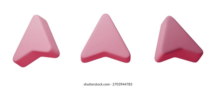 3D arrow icon set, glossy 3D arrow icons in soft pink. Smooth rounded shapes for navigation, UI elements, progress, direction, business growth and modern digital design