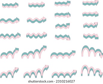 3D arrow icon set,Curved arrow, wavy arrow