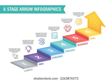 3D arrow infographic vector illustration. 6 steps business process concept.