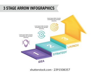 3D arrow infographic vector illustration. 3 steps business process concept.