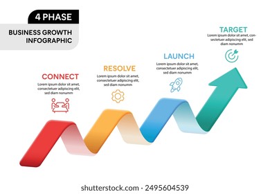 3D Arrow Infographic Vector Illustration. 4 Step Business Growth Projection Infographic Concept.